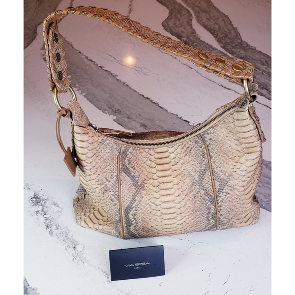 NEW Via Spiga Snake Embossed Textured Leather Hobo - Picture 14 of 15